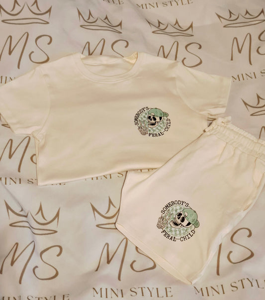 Cream shorts set with printed design