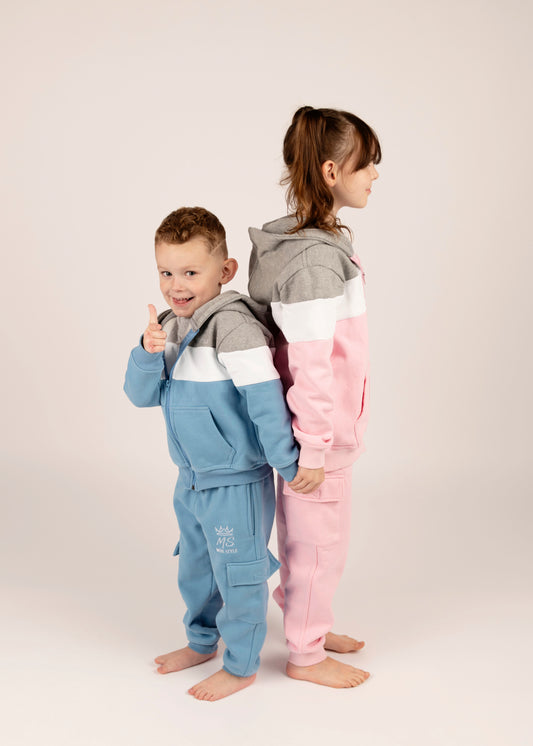 Girls tri colour block tracksuit