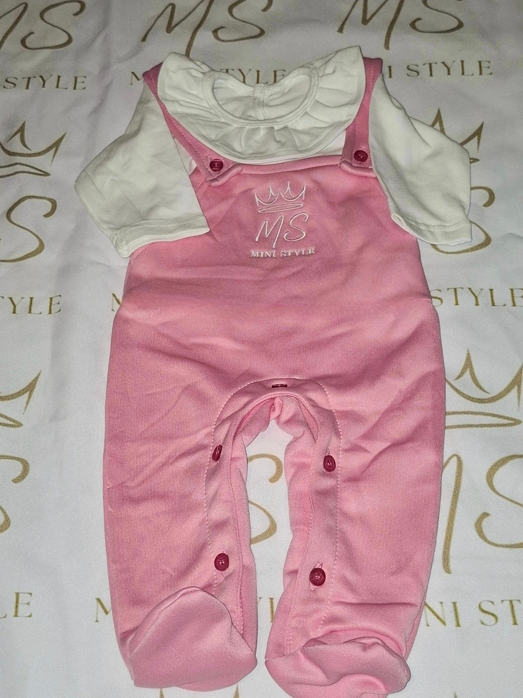 Footed baby dungarees and collar tshirt set