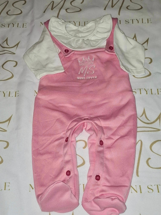 Footed baby dungarees and collar tshirt set