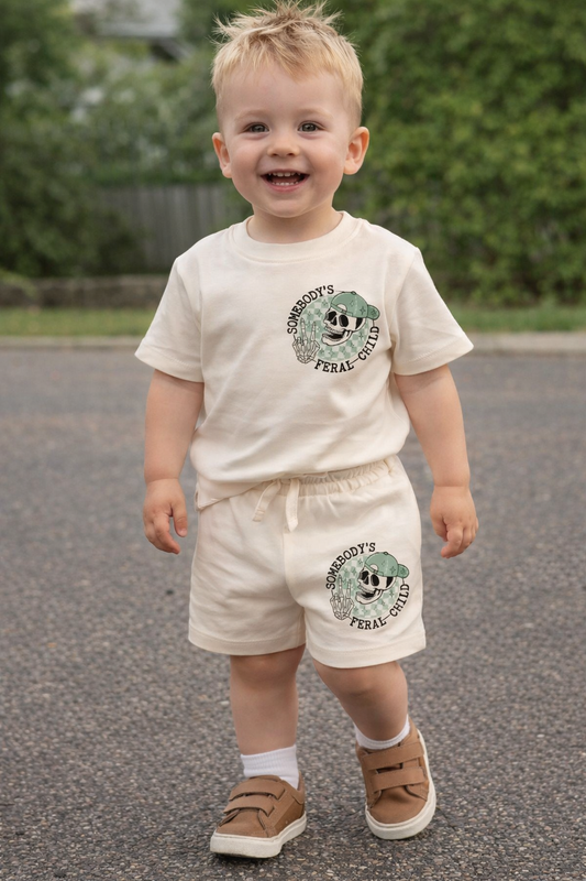 Cream shorts set with printed design