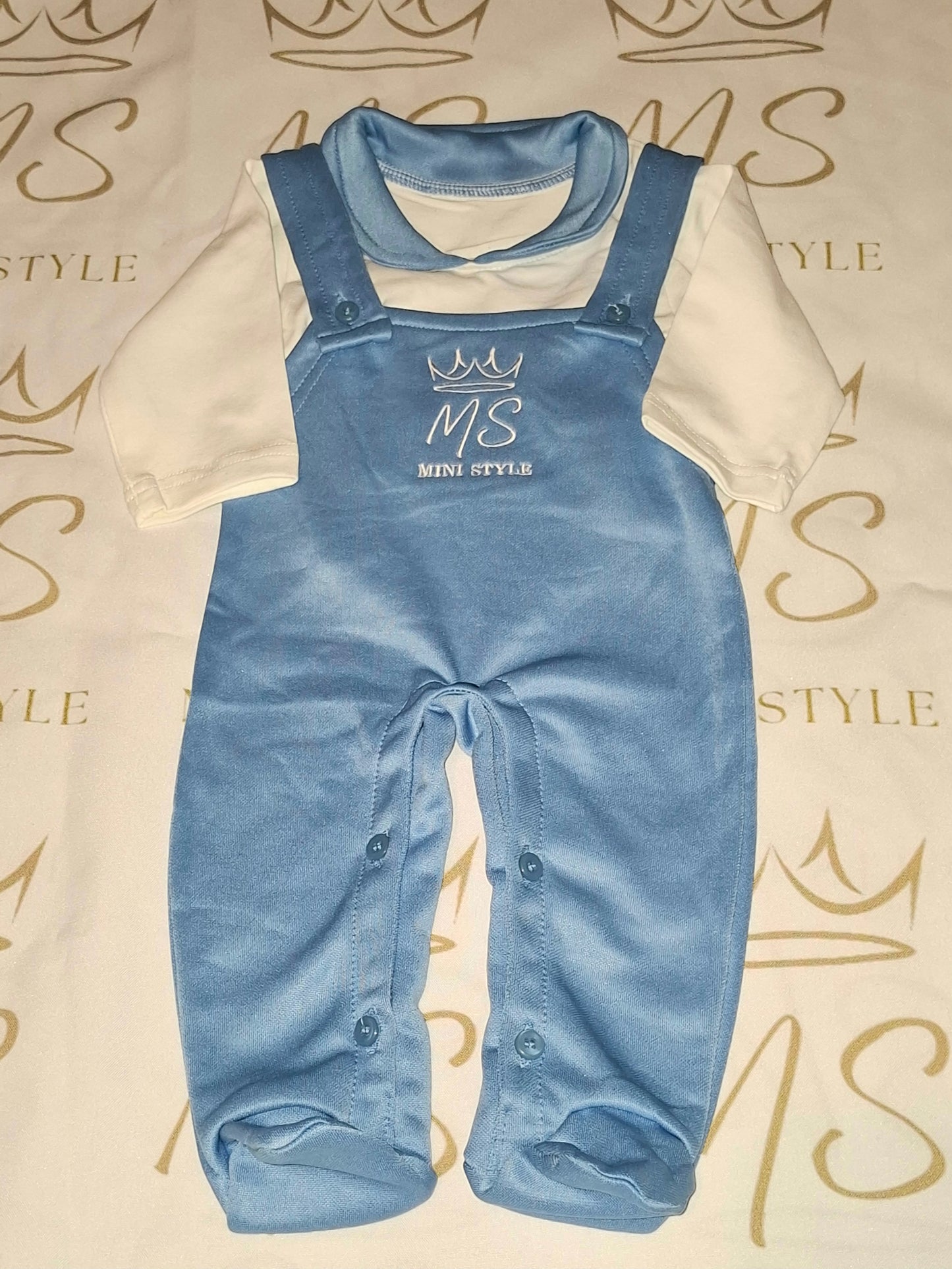 Footed baby dungarees and collar tshirt set