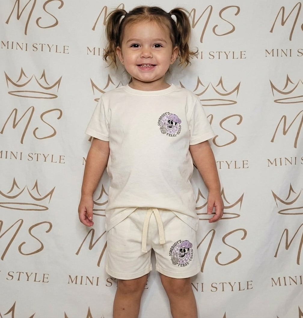 Cream shorts set with printed design