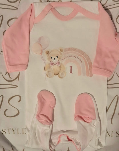 Pink 1st birthday sleepsuit