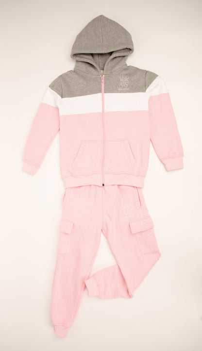 Girls tri colour block tracksuit
